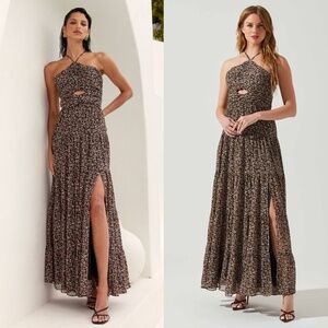 Astr Floral Maxi Dress - Black and Brown